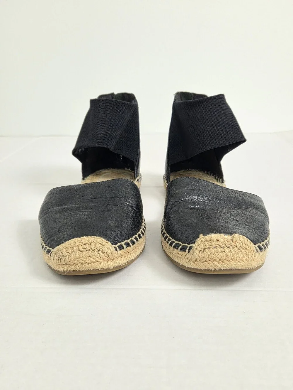 Eileen Fisher Coy Jute Insole Espadrille Black Flat Sandals Size 7.5